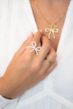 My Jewellery Bague élastique Avec Perles Et Noeud Fashion