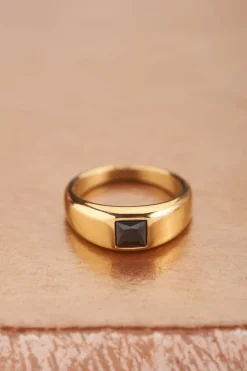 My Jewellery Bague MOOD Avec Pierre Noire Carrée New