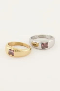 My Jewellery Bague MOOD Avec Pierre Rose Carrée Clearance