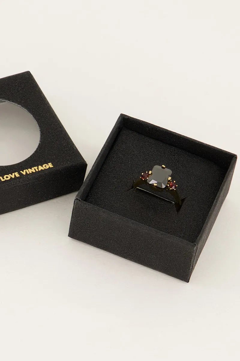 My Jewellery Bague Tendance Vintage à Cristal Noir Best