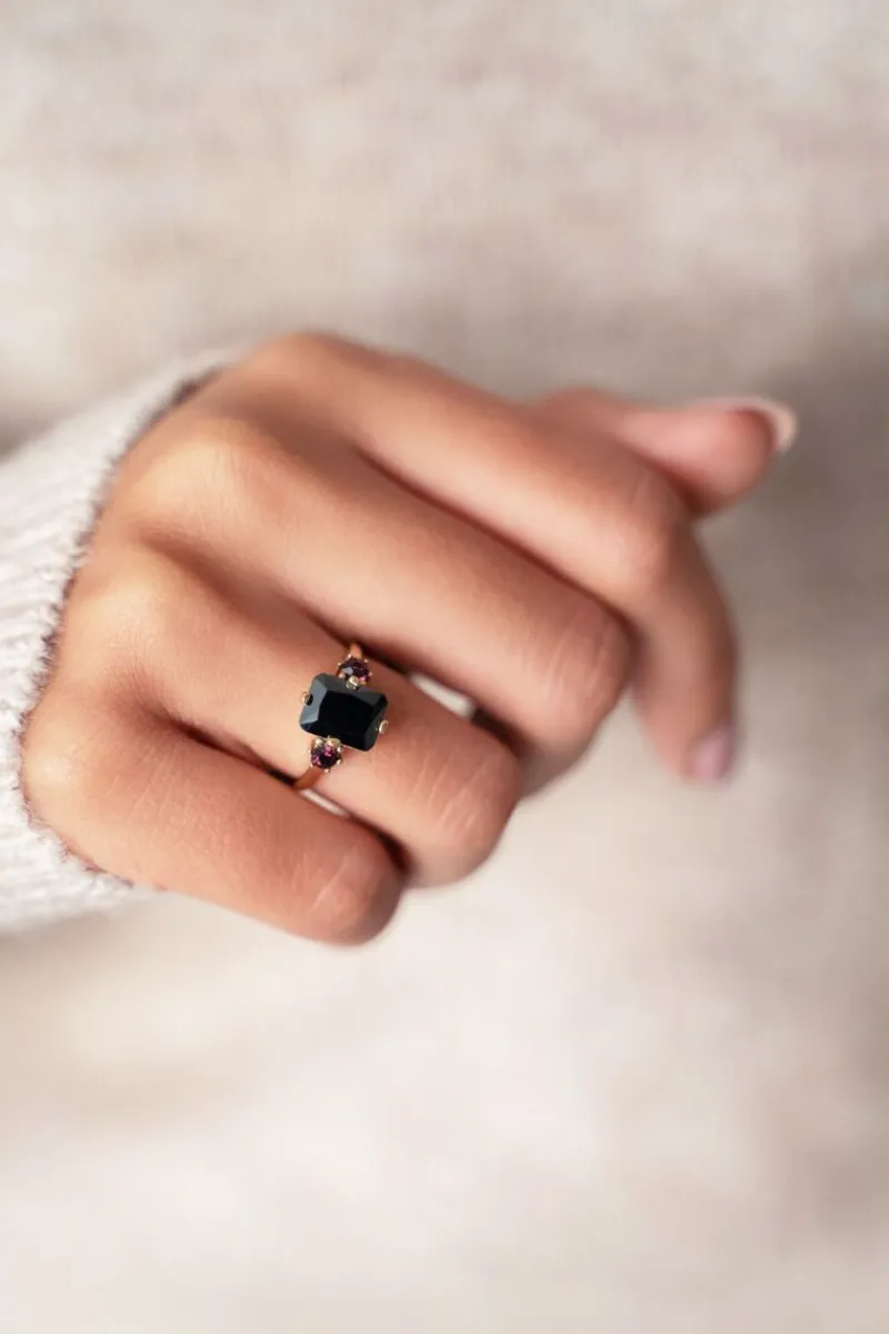 My Jewellery Bague Tendance Vintage à Cristal Noir Best