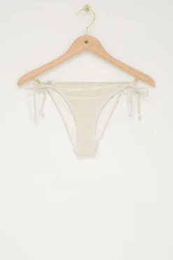 My Jewellery Bas De Bikini Rayé Or Et Blanc Avec Nœuds Et Perles Best