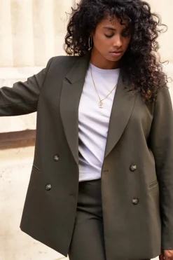 My Jewellery Blazer Croisé Kaki Vert foncé Discount