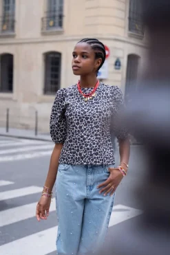 My Jewellery Blouse à Imprimé Léopard Avec Nœuds Au Dos Marron/Noir/Beige Fashion