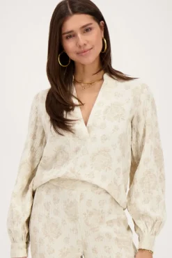 My Jewellery Blouse Beige à Imprimé Fleuri Jacquard Best