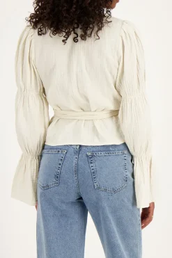 My Jewellery Blouse à Manches Larges Et Nœud Beige New