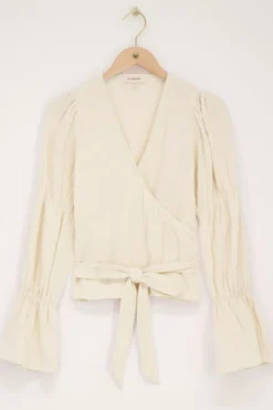 My Jewellery Blouse à Manches Larges Et Nœud Beige New
