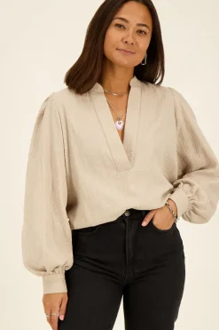 My Jewellery Blouse Beige En Mousseline Avec Rayures Lurex Best