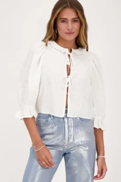 My Jewellery Blouse he Avec Nœuds Et Col à Volants Blanc Clearance