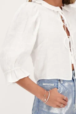 My Jewellery Blouse he Avec Nœuds Et Col à Volants Blanc Clearance