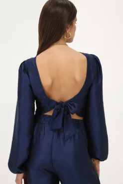 My Jewellery Blouse Bleue Foncée Avec Nœud Dans Le Dos Bleu foncé Online