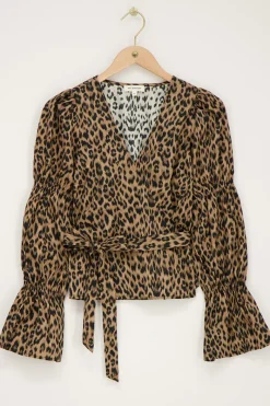 My Jewellery Blouse Cache-cœur Beige à Imprimé Léopard Et Manches Bouffantes Online