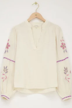 My Jewellery Blouse En Mousseline Avec Broderie Beige Fashion
