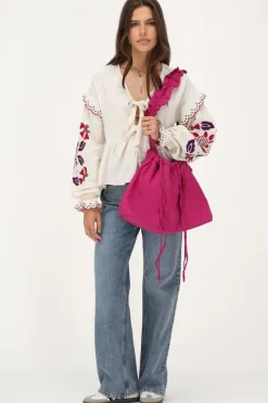 My Jewellery Blouse En Mousseline Blanche Avec Broderies Et Nœuds Blanc/Violet Online