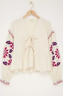 My Jewellery Blouse En Mousseline Blanche Avec Broderies Et Nœuds Blanc/Violet Online
