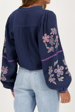My Jewellery Blouse En Mousseline Avec Broderie Bleu foncé Online
