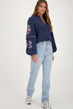 My Jewellery Blouse En Mousseline Avec Broderie Bleu foncé Online