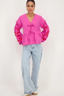 My Jewellery Blouse En Mousseline Rose Avec Broderies Et Nœuds Rouge/Rose Best