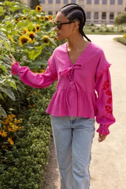 My Jewellery Blouse En Mousseline Rose Avec Broderies Et Nœuds Rouge/Rose Best