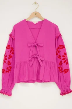 My Jewellery Blouse En Mousseline Rose Avec Broderies Et Nœuds Rouge/Rose Best