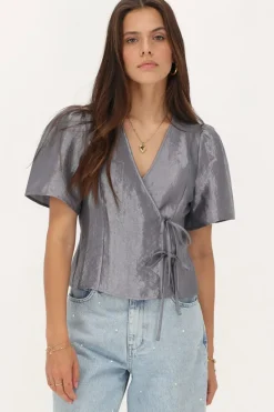 My Jewellery Blouse Grise Satinée Et Nœuds Discount