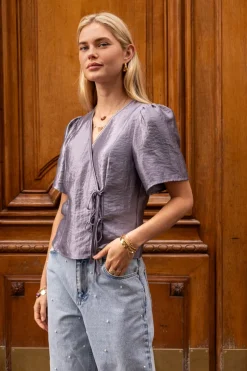 My Jewellery Blouse Grise Satinée Et Nœuds Discount