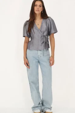 My Jewellery Blouse Grise Satinée Et Nœuds Discount