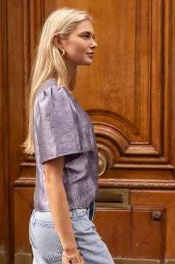 My Jewellery Blouse Grise Satinée Et Nœuds Discount