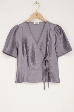 My Jewellery Blouse Grise Satinée Et Nœuds Discount
