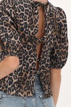 My Jewellery Blouse Imprimé Léopard Foncé Avec Nœuds Dans Le Dos Marron/Beige Online