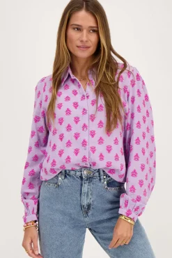 My Jewellery Blouse Lilas Avec Feuilles Roses Sale