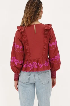 My Jewellery Blouse Marron Rouille Avec Broderie Fuchsia Rouille/Rouge foncé/Marron Best