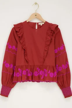 My Jewellery Blouse Marron Rouille Avec Broderie Fuchsia Rouille/Rouge foncé/Marron Best
