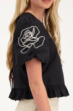 My Jewellery Blouse e à Motifs Fleuris Et Nœuds Dans Le Dos Noir Hot