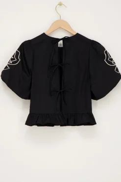 My Jewellery Blouse e à Motifs Fleuris Et Nœuds Dans Le Dos Noir Hot