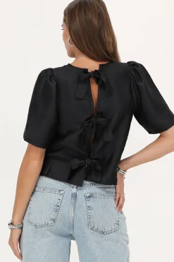My Jewellery Blouse e Avec Manches Plissées Et Nœuds Noir Clearance