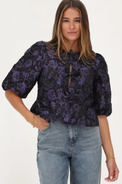 My Jewellery Blouse Noire Avec Nœuds Et Jacquard Violet Best