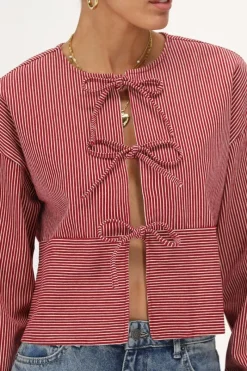 My Jewellery Blouse Rayée Et Blanc Avec Nœuds Rouge Fashion