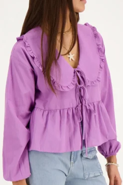 My Jewellery Blouse Rayée te Avec Nœuds Violet Discount