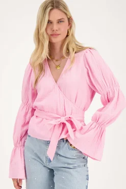 My Jewellery Blouse à Manches Larges Et Nœud Rose Outlet