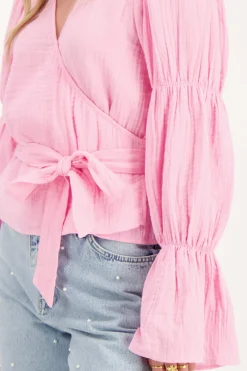 My Jewellery Blouse à Manches Larges Et Nœud Rose Outlet