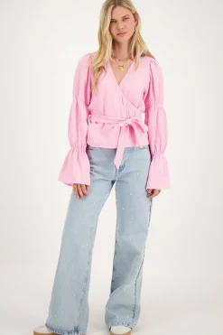 My Jewellery Blouse à Manches Larges Et Nœud Rose Outlet
