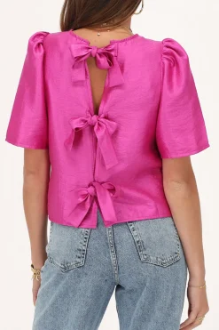My Jewellery Blouse Avec Manches Plissées Et Nœuds Rose Clearance