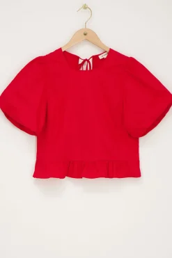 My Jewellery Blouse à Manches Bouffantes Et Nœuds Au Dos Rouge Best