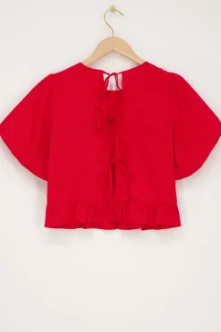 My Jewellery Blouse à Manches Bouffantes Et Nœuds Au Dos Rouge Best