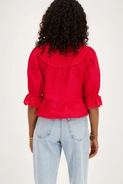 My Jewellery Blouse Avec Nœuds Et Broderies Rouge Fashion