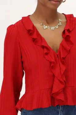 My Jewellery Blouse Avec Volants Et Boutons Rouge Discount