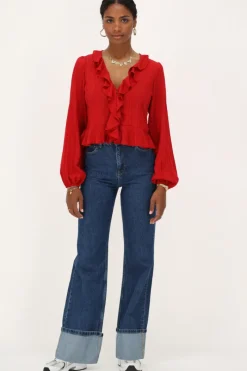 My Jewellery Blouse Avec Volants Et Boutons Rouge Discount