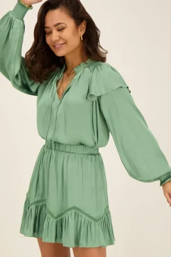 My Jewellery Blouse Satinée Vert Menthe à Volants Fashion