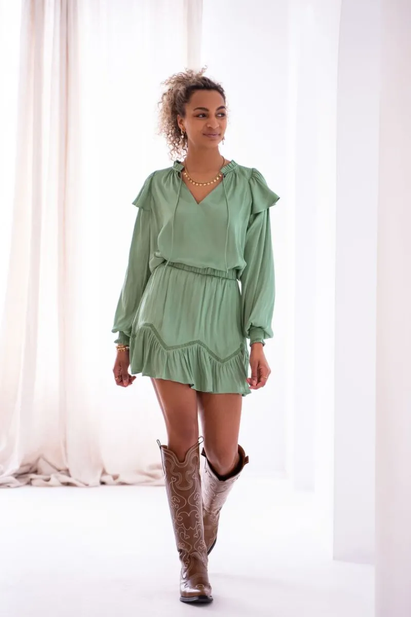 My Jewellery Blouse Satinée Vert Menthe à Volants Fashion